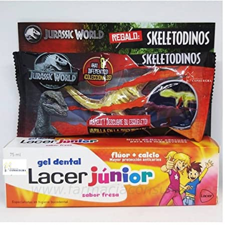 Lacer Junior Gel Dental Fresa, 75ml+REGALO Skeletodinos
