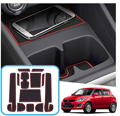 GAFAT Suzuki Swift/Sport/Hybrid 2017-2022 2023 Antirutschmatten, Suzuki Swift Gummimatten für Mittelkonsole Armlehne, Getränkehalter, Türnaht, Suzuki Swift Zubehör (Rot)