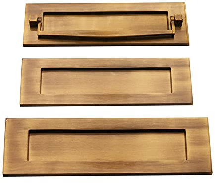 10 or 12 Victorian Solid Brass Traditional Sprung Letter Plate with Door Knocker - Antique (10 x 3 Letter Plate)