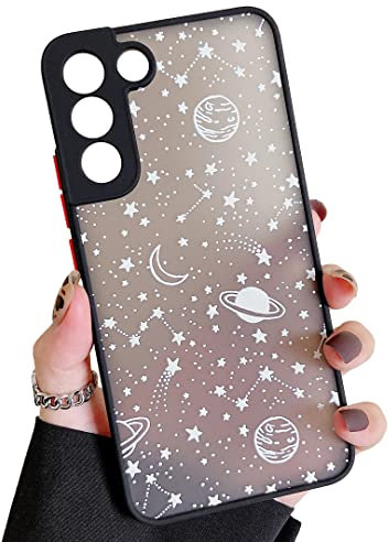 ZTOFERA Kompatibel mit Samsung Galaxy S22 5G Hülle, Planet Stern Universum Muster Schutzhülle Matt Harte PC Rückseite Hülle mit Silikon Bumper Back Case Cover Handyhülle für Samsung S22, Weiß Sky