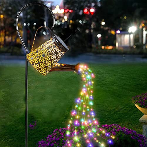 Solar Gießkanne mit Bunte Lichter, Gartendeko Lichter, Wasserdicht Außen Gießkannenlicht Lichter mit Schäferhaken, Lichterketten für Garten Dekoration