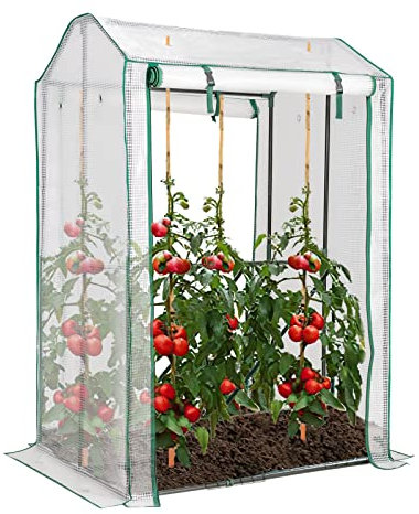 COSTWAY Serra da Giardino, Serra per Piante e Orto con Telaio in Acciaio, 2 Porte a Cerniera Arrotolabili, Telo in PE, Serra da Eterno per Balcone e Giardino, 100 x 81 x 150 cm