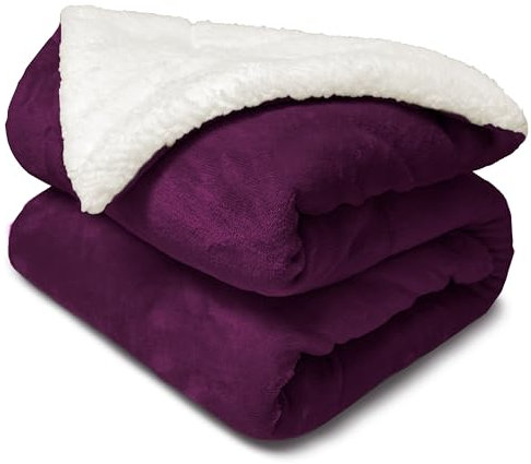 DALINA TEXTIL S.L Manta de Franela y Borreguito Suave 220x240 cm | Gruesa para Sofá Cama Invierno | Reversible y Abrigada | Morado