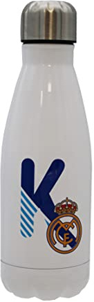 CYPBRANDS Real Madrid Wasserflasche aus Edelstahl, luftdicht, mit blauem Buchstaben-Design, 550 ml, Weiß, offizielles Produkt