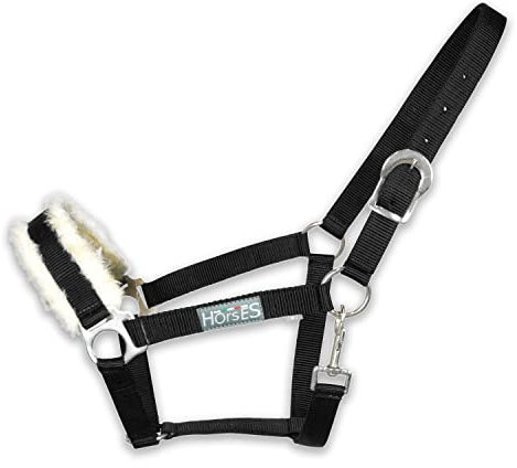 Horses, Winry Halfter mit Flor, Komfortables Halfter, Nützlich für die Führung des Pferdes in der Hand oder zur Sicherung des Schleifens, des Sellierens oder des Transports (Pony, Schwarz)