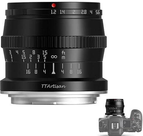 TTArtisan Obiettivo F1.2 da 50 mm, obiettivo APS-C, messa a fuoco manuale per Canon EOS RF-Mount EOS R RP R5 R6 (nero).