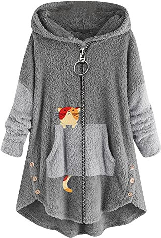 MICKURY Rollkragenpulli,Strickpulli Kaschmirpullover Warme Pullover Damen Decken Hoodie Sweatshirt Mit Reißverschluss Pullover Dunkelgrün Strick Cardigan(Grau,5XL)