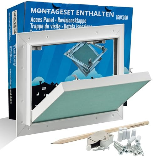 Revisionsklappe 15x20cm mit Dichtung - Unsichtbar Revisionstür 150x200mm Malerfertiges Tür | Trockenbau Gipskarton 12,5mm | Wartungsklappe Aluminium Rahmen | Wartungsöffnung