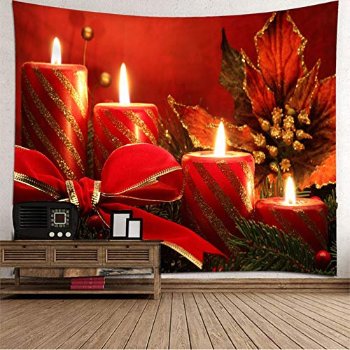 Lieson Wandteppich Für Weihnachten, Wandteppich Schlafzimmer Kerze und Bogenknoten Rot Tapestry Wall Hanging 150x130CM