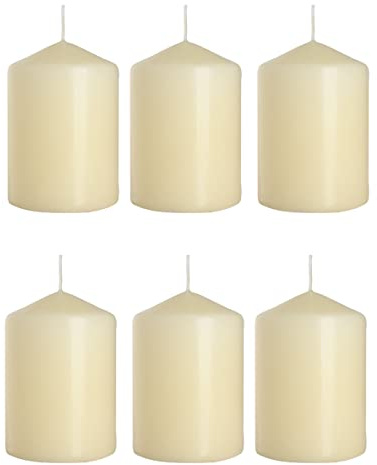 Set of 6 Pillar Candles, Set of 6 Votive Candles, Decorative Household Candles - Up to 66 Hours Long Burn Time, Unscented, Natural Vegan Wax, Clean Burn - 15 x 7 cm / 6 x 2.75″ (Ivory, Matt)