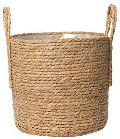 Alipis Seagrass Basket Planter Woven Flower Pot Cover Storage Basket Plant Container Wicker Plant Pot Laundry Hamper Waste Trash Can Garbage Bin Rustic Decor 25CM