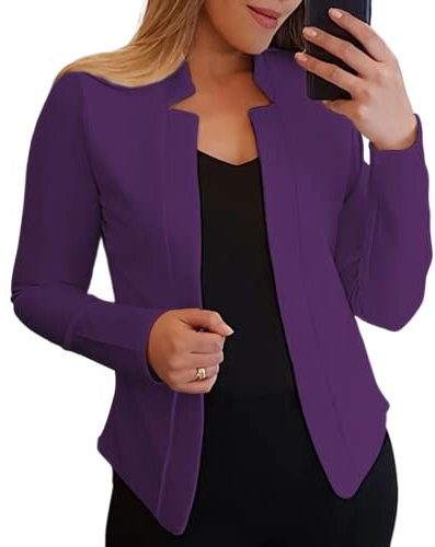ORANDESIGNE Giacche da Abito e Blazer Aperto Davanti A Tinta Unita Cardigan Eleganti per Ufficio per Ragazze e Donna A Viola S
