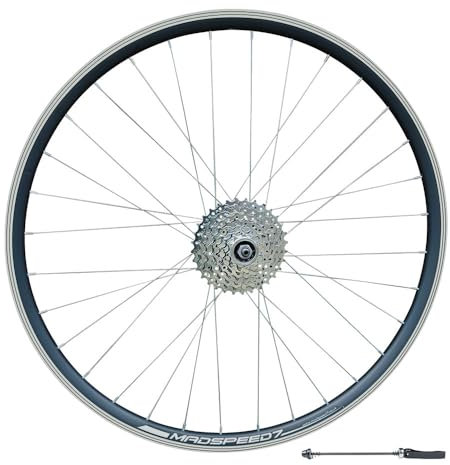 Madspeed7 QR 700c 28 (ETRTO 622x19) Hybrid Bike REAR Wheel + 9 speed Freewheel (11-32t) - Rim & Disc Brake Compatible - Sealed Bearing Hub (Very Smooth hub) - Double Wall – 32x Silver Spokes
