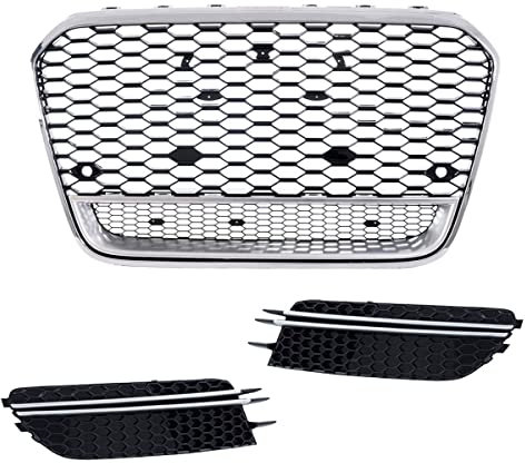 Set Sport Kühlergrill Chrom Schwarz Silber +Wabengrill Gitter kompatibel für Audi A6 C7 ab 11-14 DM Autoteile 4295