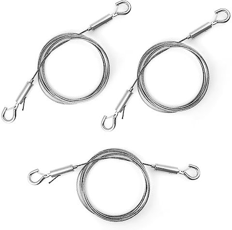3pz Corde Metalliche Regolabili con Ganci, 2 m di Fune Acciaio Filo per Appendere Quadri in Acciaio Inossidabile Fune Metallica per Lampade a Specchio, Cartelloni, Vasi di Fiori