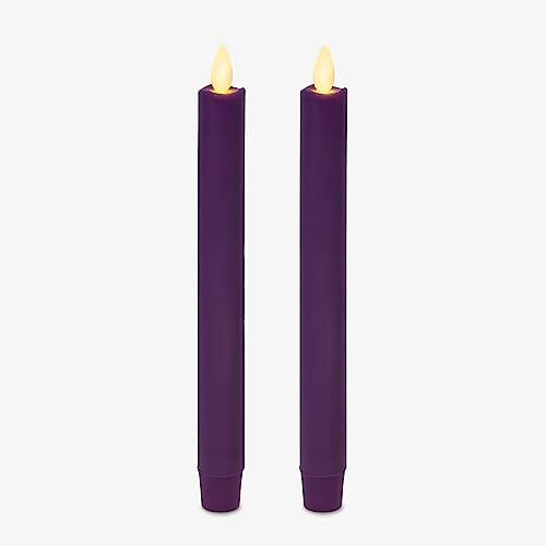 Luminara - Flameless Battery Operated Taper Candle - Purple - Pack of 2-1x9.75 - LED Flickering Flame - Realistic Safe for Home Kids and Pets