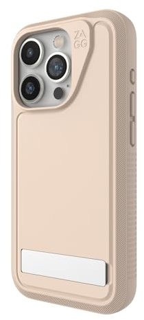 ZAGG Everest Snap iPhone 15 Pro Case with Kickstand - Drop Protection (20ft/6m), Triple-Layer Textured Cell Phone Case, No-Slip Design, MagSafe Phone Case, Sand Gray
