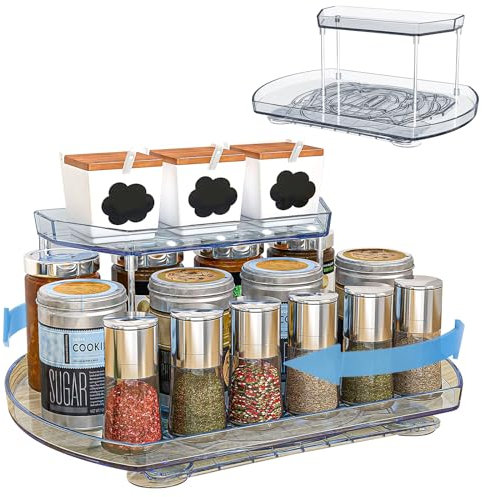 Organizador Especias Cocina Nevera, con 2 Niveles, Especieros para Cocina Giratorio de 360°, Organizador Armario Cocina, Estante Cocina Giratorio, Organizador Giratorio Despensa, Bandeja Giratoria