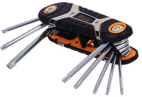 RICHMANN Klapphalter TORX Schlüssel 8 tgl. aus Crv Stahl, T-Profil (T9 T10 T15 T20 T25 T27 T30 T40) tragbar, faltbar Torx Winkelschlüssel, Torx-Winkelschraubendreher-Satz Innensechskant-Schlüssel-Set