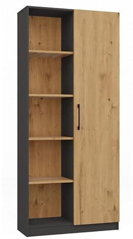 CDF Office Bücherregal RD-80 | Farbe: Anthrazit - Eiche Artisan | Für Wohnzimmer, Büro, Arbeitszimmer | Modern | Regal für Bücher und Spielzeug | Ideal für Kinderzimmer, Teenager, Jugendzimmer