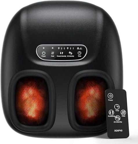 RENPHO Portable Foot Massager with Heat for Plantar Fasciitis, 3D Kneading, Compression, Remote, Electric Shiatsu Feet Massager, Gifts for Women Men, Fits Men Size Up to 10