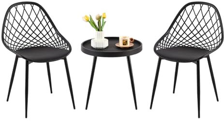 buybyroom Tavolino e Sedie da Balcone, Tavolo Balcone con Sedie Adatto per Balcone, Giardino e Soggiorno, Piedi di Tavolo e Sedia in Metallo Con Piastrelle Regolabili, Nero