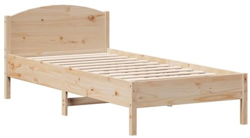 vidaXL Massivholzbett, Bett Bettgestell mit Lattenrost, Schlafzimmerbett Einzelbett mit Kopfteil, Bettrahmen Schlafzimmermöbel, 90x200cm Kiefer