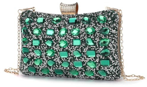 BAIGIO Strass Clutch Damen Glitzer Abendtaschen Glänzende Damen Grün Clutch Tasche Kleine Brauttasche Elegant Handtasche Umhängetasche für Party Hochzeit Kettetasche