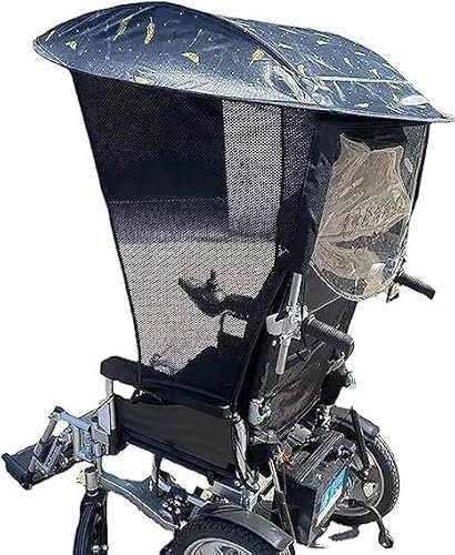 Elektrischer Rollstuhl-Regenschirm, Markise, Verstellbarer Rollstuhl-Regenschirm, Sonnenschutz, Regenschutz, seitliche Gaze, atmungsaktiv, Rollstuhl-Überdachung, Schirmständer für die meisten Rollst