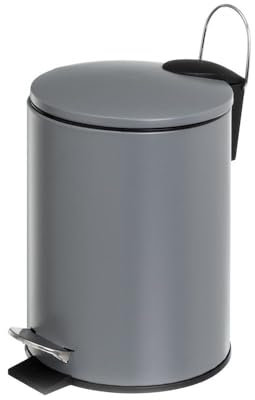 Papelera de Baño Gris Mate Metal de 3 Litros con Pedal y Asa, Cubo Extraíble para Cuarto de Baño, Cocina o Escritorio (Gris)