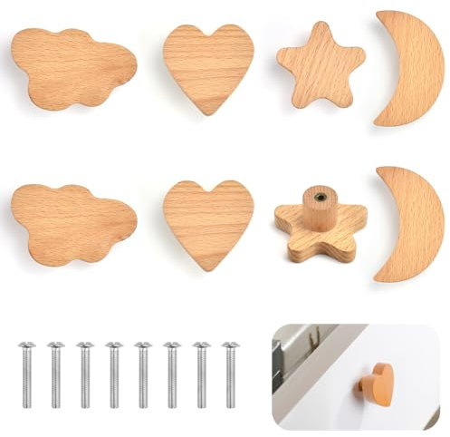DECARETA 8Pcs Holz Tür Schrankknöpfe Schubladengriffe Möbelknöpfe Kinderzimmer Mit Schrauben Möbelgriff für Schrank