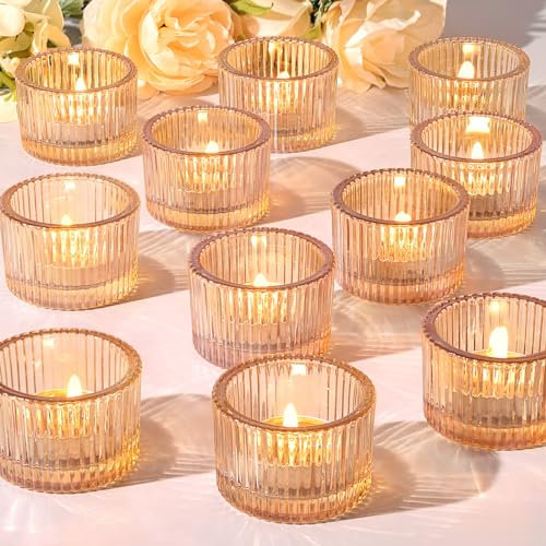 Lot de 24 photophores dorés en verre pour bougies chauffe-plat - Décoration de mariage - Décoration de table