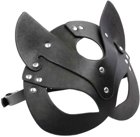 EORPAVU Masques de déguisement pour adultes,Masque de chat féminin sexy d'Halloween, demi-masque en cuir pour fête de carnaval, cosplay (noir)