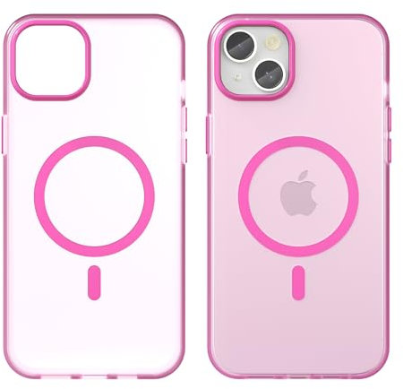 YUANDMI Coque de protection pour iPhone 15 Plus - Avec MagSafe - Magnétique - Légèrement fine - Translucide - Doux au toucher - Antidérapant - Anti-rayures - Rose