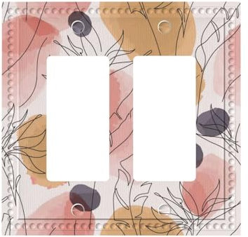 Pink Lines Boho-Lichtschalter-Abdeckung, 2-Gang-Doppel-Wippschalter/GFCI-Lichtschalter-Abdeckung, dekorative Steckdose, Wandplatte, elektrische Blende, rosa Blätter, Linien, Zuhause, Schlafzimmer,