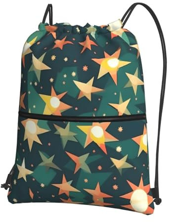EdWal Atomic Stars Retro-Muster Druck Kordelzug Rucksack Turnbeutel Sporttasche mit Reißverschlusstasche für Reisen Strand, Schwarz , One size