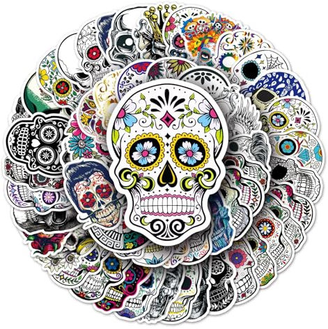 Schreckliche Köpfe Aufkleber Skull Stickers 50 Stück Skateboard Graffiti Aufkleber Motorräder Fahrrad Snowboard Gepäck Laptop Auto Koffer für Kinder und Jugendliche Wasserdichte Vinyl Aufkleber