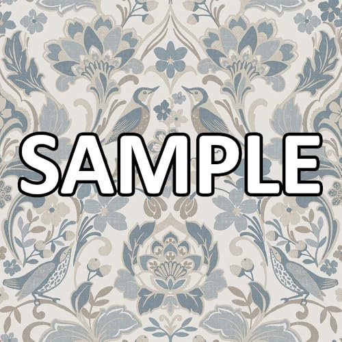 World of Wallpaper Folk Themed Birds Floral Patterned Matte Finish Textured Wallpaper Sample for Living Room and Bedroom - Soft Blue 946103 Sample