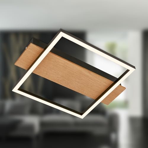 BRILONER - LED Deckenlampe mit Holzdekor, Warmweiße Lichtfarbe, 14W, 1400 lm, Deckenleuchte, Lampe, Wohnzimmerlampe, Schlafzimmerlampe, Küchenlampe, 34x26x6 cm, Schwarz-Holz