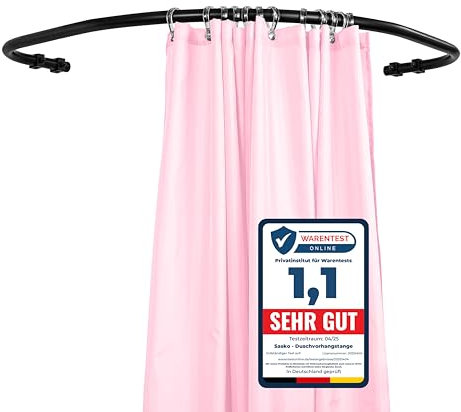 sasko Barra de cortina de ducha curva - barra de cortina de ducha soporte de arco redondo - barra de ducha curva sin soporte de techo en forma de L - 80x80 cm - negro