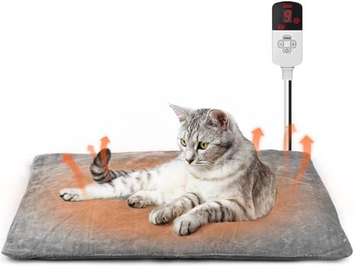 Onherm Haustier Heizdecke für Katze 45×45cm, 9 Wärmestufen 12H Timer Elektrisch Wärmedecke für Katze und Hunde, Heizmatte mit Abschaltautomatik, Heizkissen Flanellbezug Waschbar