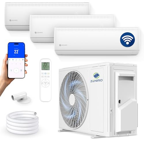 ZENIRO Multi Split Klimaanlage 3 Innengeräte Set (3 x 3,5kW) Klimagerät Air Conditioner mit Heizfunktion 27000 BTU 5,3kW A++ WiFi/App-Steuerung 4D AirFlow Heizen bis -20°C Vorgefüllt R32