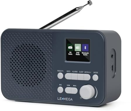 LEMEGA DAB Go DAB+/UKW Radio,Bluetooth,Farbdisplay,AA-Batterie,Dunkelgrau | Digitalradio,Doppelalarm,Kopfhöreranschluss, 40 Senderspeicher, ideal für Reise und draußen,Farbdisplay