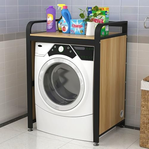 Meuble Machine à Laver et Seche Linge Support de rangement pour lave-linge et sèche-linge, gain de place, Support de rangement pour lave-linge avec panneau latéral, Kit de superposition pour sèche-lin