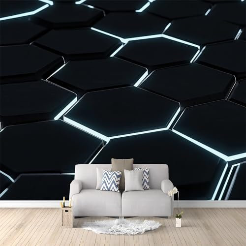 WHUOEUCO 3D Photo Wallpaper Black Abstract Hexagon 250x175 cm Fashion Decoration Wall Mural, Non-Woven Wallpaper, for Living Room Bedroom Dining Room Wall Art Painting
