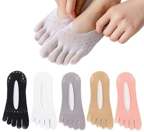 TNSOYCA 5 Paia Calzini Invisibili, Calzini con Dita Separate Donna, Scollatura Invisibile, Elastico Antiscivolo, Adatto per il Trattamento Delle Patologie del Piede (Multicolore)