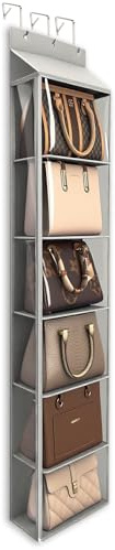Lirex Geldbörsen-Organizer, 6 Taschen Handtaschen-Organizer mit Reißverschluss zum Aufhängen, für Schals, Hüte und Leggings, 40 x 14,5 x 173 cm, Hellgrau