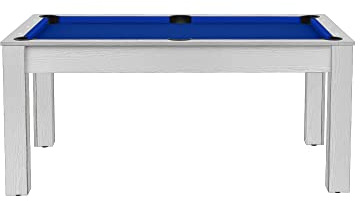 1001jouets Milleetunjouets Billard Floride Convertible en Table à Manger - 6 Personnes - Blanc boisé Tapis Bleu