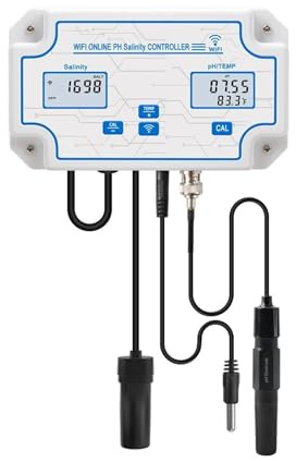 QZCX Wasserqualität Tester, WiFi 3in1 Temp PH Salzgehalt Meter Controller Salzwasser Tester Smart Tuya Remote Online Monitor