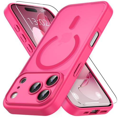 Vansdon Cover Magnetica per iPhone 17 Pro Max con 1 Pezzi Vetro Temperato | Rosa shocking, Compatibile con Magsafe, Protezione anticaduta di livello militare, Custodia Traslucida Opaca Sottile Antiurto